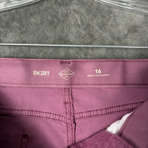 St. John's Bay Corduroy Midi Skirt Women's 16 Pink Slim Stretch Preppy Academia - Picture 4 of 10